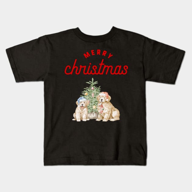 Merry Christmas Puppy Festive Holiday Design Kids T-Shirt by BirdsnStuff